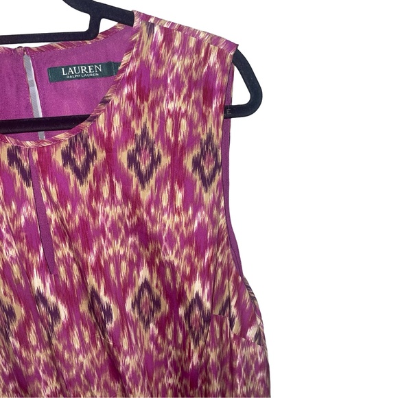 Lauren Ralph Lauren Sleeveless Pink/Tan Aztec Tribal Print Smocked Dress Sz XL - Picture 2 of 11